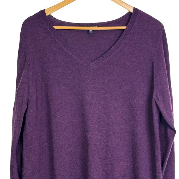 Eileen Fisher Size XL Purple 100% Merino Wool V-Neck Tunic Style Sweater Dress - Picture 2 of 5
